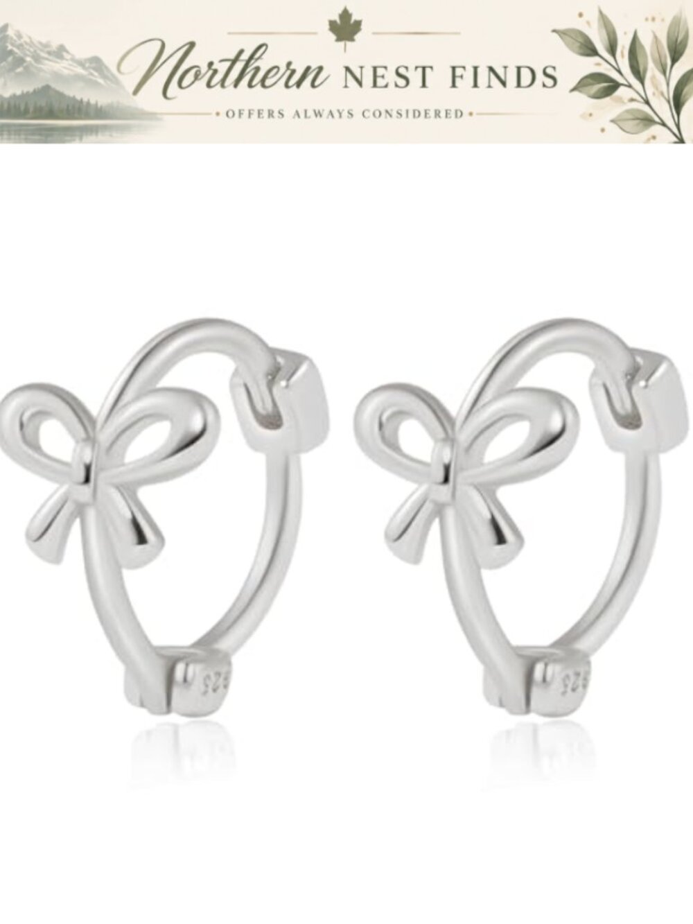 Sterling Silver Hoop Earrings 14k Gold Plated Bow Huggie 8mm Cartilage Helix